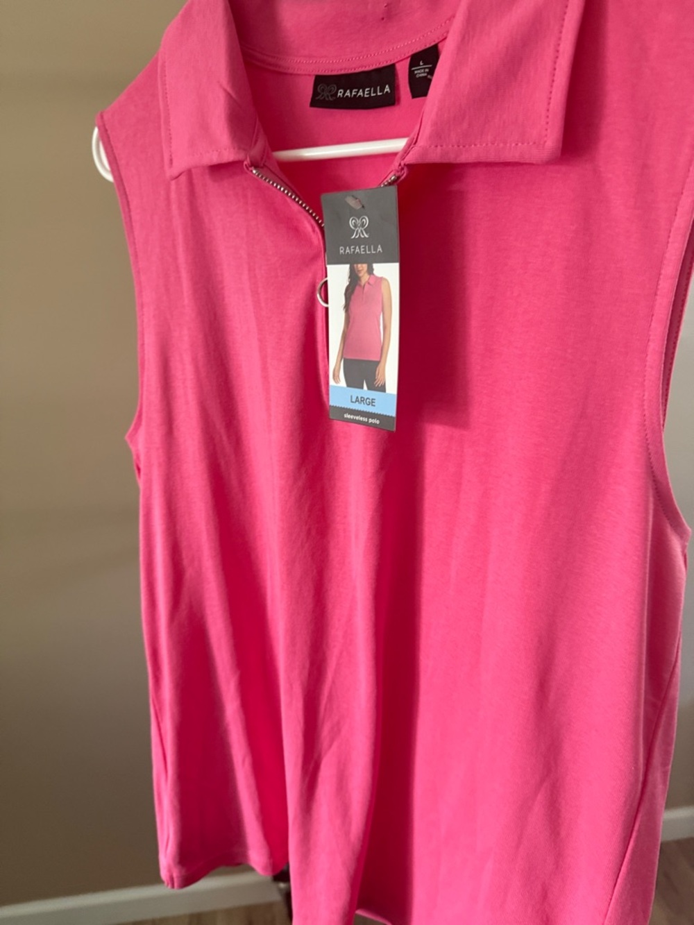 Rafaella Bright Pink Sleeveless Zip Polo Tank